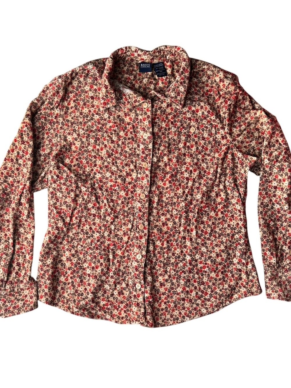 Vintage Basic Editions Floral Corduroy Button Up Shirt Womens XL Ditsy Print